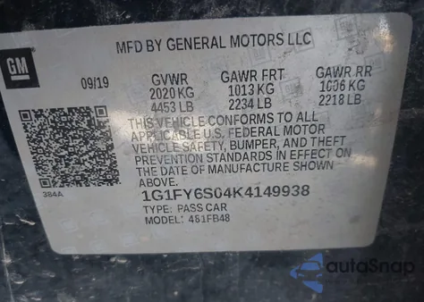 2019 Chevrolet Bolt Ev Lt from USA, damaged, VIN 1G1FY6S04K4149938